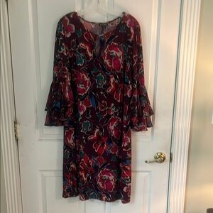 Kasper Red and Blue Sheath Dress with Bell Sleeves